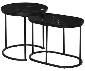 HOMCOM Set 2 Tavolini da Caffè con Piano Effetto Marmo, in Legno e Acciaio, Ø50x50.5 cm e 60x36x43.5 cm, Nero | Aosom Italy