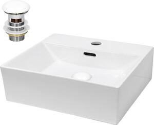Lavabo LuxeBath Lavabo da appoggio Square, 41,5x36x13 cm, bianco, in Vetroceramica, incl. set di scarico con troppopieno
