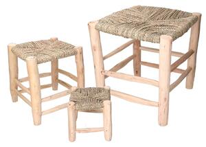 Set 3 Sgabelli in Legno con Seduta Impagliata Naturale