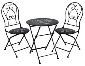 Set Tavolino e 2 Sedie Ø60xh70,5 cm in Metallo Nero