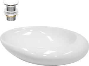 Lavabo LuxeBath Lavabo da appoggio ovale, 58,5x37,5x14,5 cm, bianco, in Vetroceramica, incl. set di scarico senza troppopieno