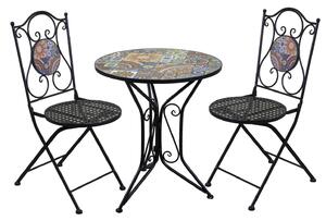 Set Tavolino e 2 Sedie Ø60xh71 cm in Metallo con Mosaico Galatone Nero