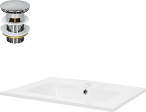 LuxeBath Lavabo da appoggio Square, 61x46x16,5 cm, bianco, in Vetroceramica, incl. set di scarico con troppopieno