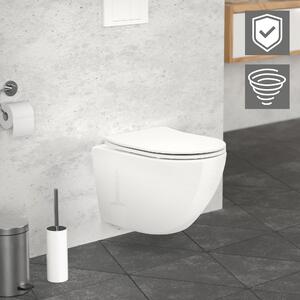 LuxeBath WC sospeso senza bordo, bianco, corto, filo Tornado, con nano rivestimento