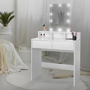 ML-Design tavolo da toilette con illuminazione LED, tavolo da toilette con specchio e 2 cassetti, 80x40x140 cm, bianco, moderno, tavolo cosmetico con 3 scomparti aperti