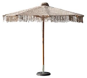 Ombrellone da Giardino Ø3m Macramè Palo Ø48 mm in Legno e Copertura in Rete e Frangia
