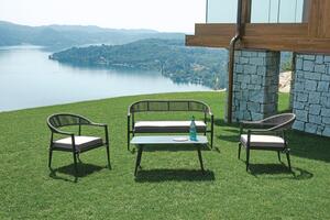 Set Salotto da Giardino Divano 2 Poltrone e Tavolino Milano In Alluminio Antracite con Cuscini Grigio Chiaro