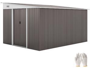 Outsunny Casetta da Giardino con Porta Scorrevole, in Acciaio, 345x280.5x169-201cm, Grigio | Aosom Italy
