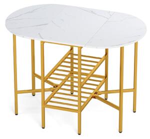 Tavolo pieghevole KOMFOTTEU, tavolo ovale allungabile per 4 persone, tavolo da cucina con 2 sezioni laterali pieghevoli, 2 ripiani, struttura in metallo, piedini regolabili, adatto per sala da pranzo, soggiorno, cucina