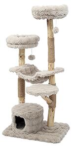 KOMFOTTEU, albero per gatti da 147 cm, con amaca, cuccia e 3 piattaforme. Tiragraffi per gatti in peluche e legno massello, struttura a più livelli con colonne per graffiare e 2 palline in peluche per gatti