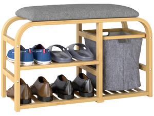 HOMCOM Panca Scarpiera da Ingresso con Seduta Imbottita, Design a Doghe e Cestino Estraibile, 70x30x45 cm, Legno | Aosom Italy