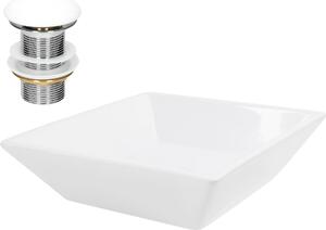 LuxeBath lavabo Lavabo da appoggio quadrato, 41x41x12 cm, bianco, in Vetroceramica, incl. set di scarico senza troppopieno