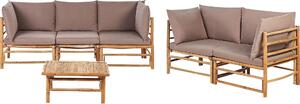 BELIANI Set da giardino modulare in bambù con cuscini taupe 5 posti a sedere con tavolino Set da terrazza design boho