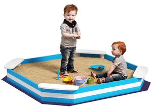 Sabbiera per Bambini 133x133x16 cm con 4 Sedute Angolari in Legno Blu e Bianco