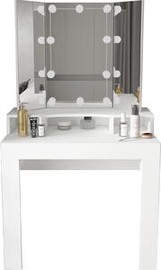 ML-Design tavolo da toilette bianco, tavolo da toilette con illuminazione a LED, specchio 3 pezzi richiudibile, cassetto 3 scomparti, 89,5x155x43,5 cm, tavolo cosmetico in legno MDF