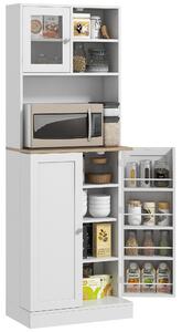 HOMCOM Dispensa da Cucina Porta Microonde con Ripiani Aperti e Armadietto con Portaspezie, 60x35x169 cm, Bianco | Aosom Italy