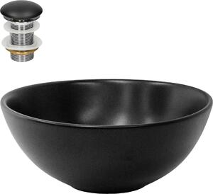 Lavabo LuxeBath Lavabo da appoggio rotondo, Ø 28x15 cm, nero, in Vetroceramica, incl. set di scarico senza troppopieno