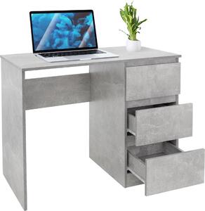 ML-Design scrivania con 3 cassetti, 90x76x50 cm, grigio effetto cemento, molto spazio, moderno, per casa/ufficio