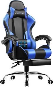 GTPLAYER Sedia da ufficio Sedia da gioco Poltrona da gioco massaggiante Sedia da gioco ergonomica con poggiapiedi, poggiatesta cuscino lombare massaggiante, sedia da gioco imbottita, sedia girevole