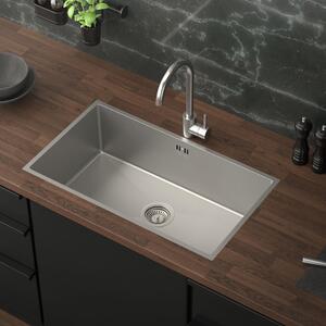 ML-Design lavello da cucina con scarico e troppopieno, argento, in acciaio inox