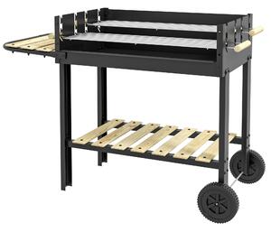 Barbecue a Carbonella 2 Griglie e 2 Ripiani 113x53.5x82.5 cm in Metallo e Legno Nera
