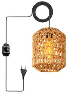 Lampada a sospensione vintage con spina, lampada a pendolo retrò con attacco E27, cavo di 4,5 metri e paralume in corda di canapa. Cavo con attacco per lampada e interruttore, ideale per camera da letto, ingresso, balcone. Senza lampadina