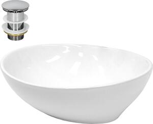 Lavabo LuxeBath Lavabo da appoggio ovale, 41x33x14,2 cm, bianco, in Vetroceramica, incl. set di scarico senza troppopieno