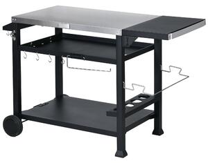 Carrello Barbecue con Tavolino Pieghevole 125x65x84 cm in Acciaio Inox Nero
