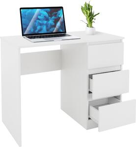 ML-Design scrivania con 3 cassetti, 90x76x50 cm, bianco opaco, molto spazio, moderno, per casa e ufficio