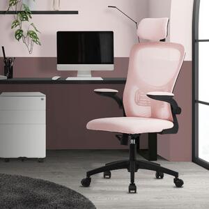 Sedia da ufficio ergonomica ML-Design, rosa, in rete, con poggiatesta regolabile