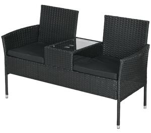 Divanetto per Esterni 2 Posti con Tavolino da Caffè 137x59x82 cm in Acciaio e Rattan PE Nero