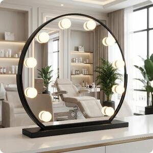 Specchio da trucco nero 60 cm con 10 LED e tonalità di luce