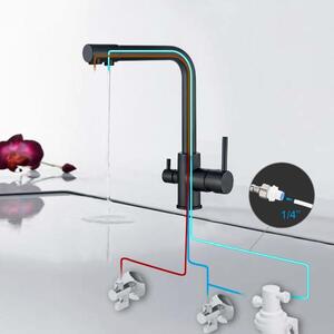 Rubinetto da cucina a 3 vie - Acqua potabile - Girevole a 360° - Miscelatore con 2 maniglie - Ottone nero