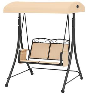 Dondolo da Giardino 2 Posti con Tetto Parasole Regolabile e Tasche Laterali Beige