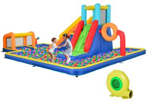 Castello Gonfiabile per Bambini 590x460x220 cm con Scivolo Porta e Canestro in Tessuto Oxford