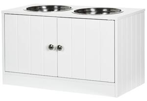 Ciotole per Cani Rialzate con Armadietto da 44L e 2 Ciotole in Acciaio 60x30x35.5cm Bianco