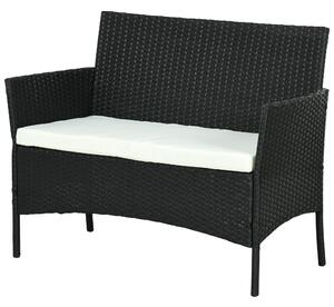 Divano da Giardino a 2 Posti con Cuscino e Braccioli 100x54x80cm in Rattan PE e Acciaio Nero