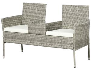 Divanetto per Esterni 2 Posti con Tavolino da Caffè 137x59x82 cm in Acciaio e Rattan PE Grigio e Crema