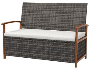 Divano da Giardino 2 Posti con Spazio Portaoggetti e Cuscini 127.5x64x81 cm in Rattan e Acciaio