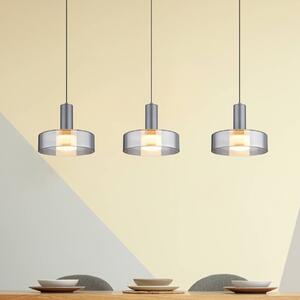 Globo Lampada LED a sospensione Grant, lunghezza 90 cm, grigio fumo, a 3 luci, vetro