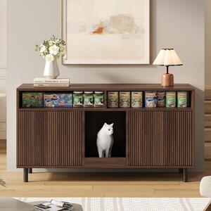 Armadietto per lettiere per gatti, per due lettiere, dimensioni 120 x 50 x 66 cm, aspetto noce