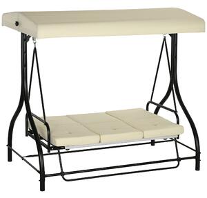 Dondolo da Giardino 3 Posti con Tettuccio Regolabile in Metallo e tessuto Teslin Beige e Nero
