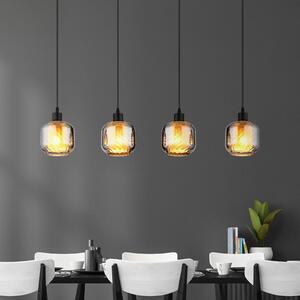 Globo Lampada a sospensione Xia, lunghezza 89 cm, grigio fumo, a 4 luci, vetro