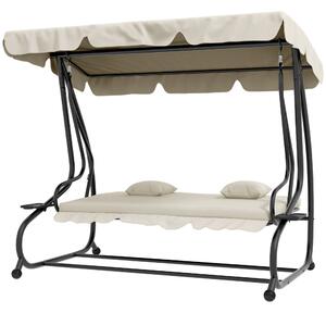 Dondolo Letto da Giardino 200x120x164 cm in Acciaio e Teslin Crema