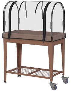 Fioriera Rialzata con Mini Serra per Piante 80x40x120cm Ruote e Ripiano Marrone