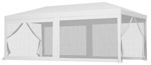 Gazebo da Giardino per Feste con 6 Pareti Rimovibili a Zanzariera 582x295x255cm Bianco