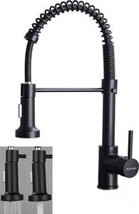 Rubinetto da cucina con doccetta estraibile - interamente in rame - girevole - acqua calda e fredda - H-Mat nero