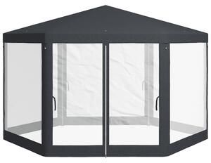 Gazebo da Giardino Esagonale con Doppio Ingresso 3.94x3.94x2.5 m in Metallo e Poliestere Grigio