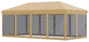 Gazebo da Giardino 6x3m Pieghevole con Zanzariera Altezza Regolabile e Borsa di Trasporto Beige