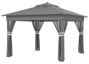 Gazebo da Giardino con Luci LED 336x336x250-270 cm in Acciaio e tessuto Oxford Grigio